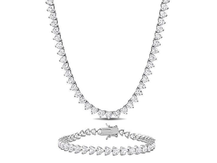 Created White Sapphire Sterling Silver Tennis Necklace and