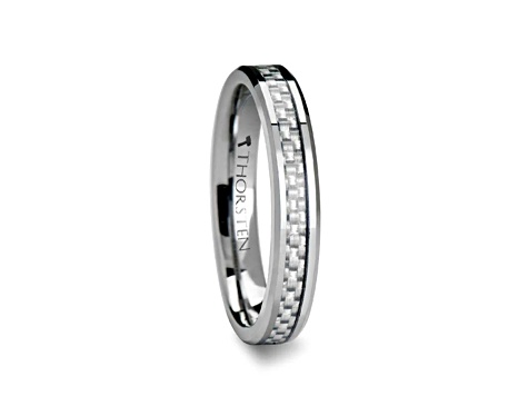 ULTIMUS Tungsten Carbide Ring with Beveled White Carbon Fiber Inlay 4mm