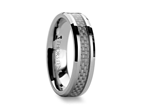 ULTIMUS Tungsten Carbide Ring with Beveled White Carbon Fiber Inlay 6mm