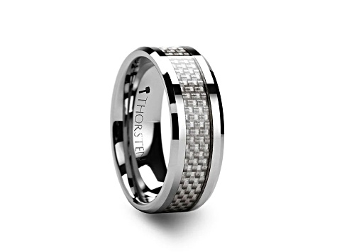 ULTIMUS Tungsten Carbide Ring with Beveled White Carbon Fiber Inlay 8mm