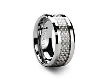 Picture of ULTIMUS Tungsten Carbide Ring with Beveled White Carbon Fiber Inlay 10mm