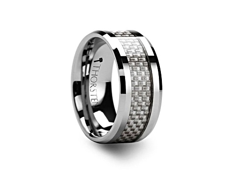 ULTIMUS Tungsten Carbide Ring with Beveled White Carbon Fiber Inlay 10mm