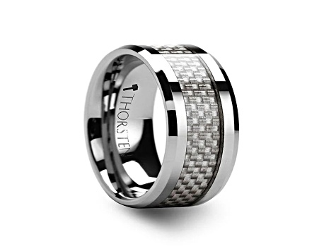 ULTIMUS Tungsten Carbide Ring with Beveled White Carbon Fiber Inlay 12mm