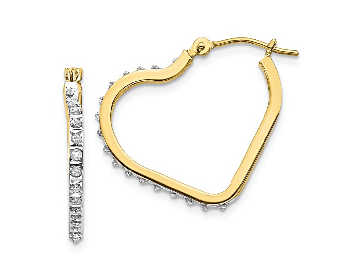 10k Yellow Gold and Rhodium Over 10k Yellow Gold 5/8" Diamond Heart Hoop Earrings