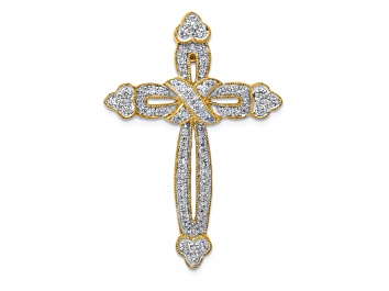 Picture of 14k Yellow Gold and Rhodium Over 14k Yellow Gold Diamond Budded Cross Chain Slide Pendant