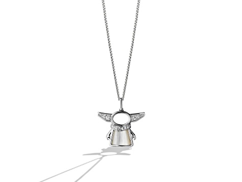 Star Wars™ Fine Jewelry Grogu™ White Diamond & Mother-Of-Pearl Rhodium Over Silver Pendant 0.10ctw