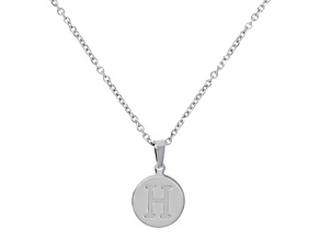 Sophisticated Steel Initial "H" Charm Pendant with Chain