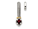 Rhodium Over Sterling Silver Antiqued with 14k Accent Polished Garnet Chain Slide Pendant