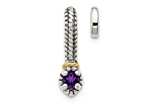 Rhodium Over Sterling Silver Antiqued with 14k Accent Polished Amethyst Chain Slide Pendant