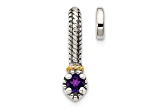 Rhodium Over Sterling Silver Antiqued with 14k Accent Polished Amethyst Chain Slide Pendant