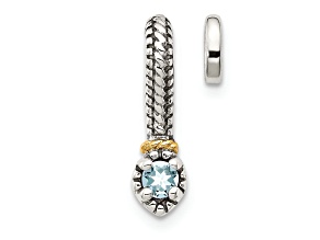Rhodium Over Sterling Silver Antiqued with 14k Accent Aquamarine Chain Slide Pendant