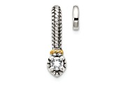 Rhodium Over Sterling Silver Antiqued with 14k Accent Polish White Topaz Chain Slide Pendant
