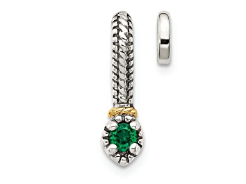 Picture of Rhodium Over Sterling Silver Antiqued with 14k Accent Created Emerald Chain Slide Pendant