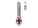 Rhodium Over Sterling Silver Antiqued with 14k Accent Polish Created Ruby Chain Slide Pendant