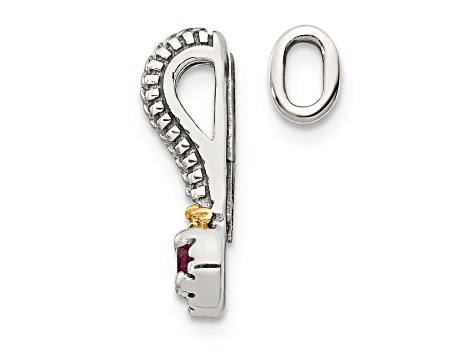 Rhodium Over Sterling Silver Antiqued with 14k Accent Polish Created Ruby Chain Slide Pendant