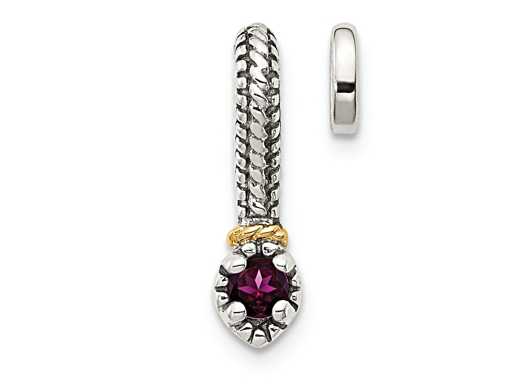 Rhodium Over Sterling Silver Antiqued with 14k Accent Rhodolite Garnet Chain Slide Pendant