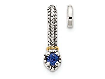 Picture of Rhodium Over Sterling Silver Antiqued with 14k Accent Created Sapphire Chain Slide Pendant
