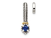 Rhodium Over Sterling Silver Antiqued with 14k Accent Created Sapphire Chain Slide Pendant