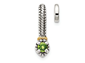 Rhodium Over Sterling Silver Antiqued with 14k Accent Polished Peridot Chain Slide Pendant