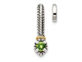 Rhodium Over Sterling Silver Antiqued with 14k Accent Polished Peridot Chain Slide Pendant