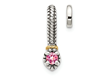 Picture of Rhodium Over Sterling Silver Antiqued with 14k Accent Pink Tourmaline Chain Slide Pendant