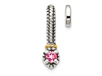 Rhodium Over Sterling Silver Antiqued with 14k Accent Pink Tourmaline Chain Slide Pendant