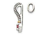 Rhodium Over Sterling Silver Antiqued with 14k Accent Pink Tourmaline Chain Slide Pendant