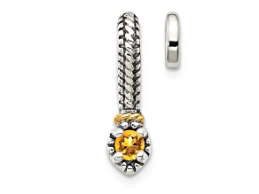 Rhodium Over Sterling Silver Antiqued with 14k Accent Polished Citrine Chain Slide Pendant