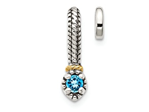 Rhodium Over Sterling Silver Antiqued with 14k Accent Polished Blue Topaz Chain Slide Pendant