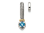 Rhodium Over Sterling Silver Antiqued with 14k Accent Polished Blue Topaz Chain Slide Pendant