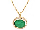 4.13 Ctw Emerald and 0.30 Ctw White Diamond Pendant in 14K YG