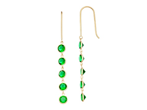 Emerald Simulant 10K Yellow Gold Dangle Earrings 2.60ctw
