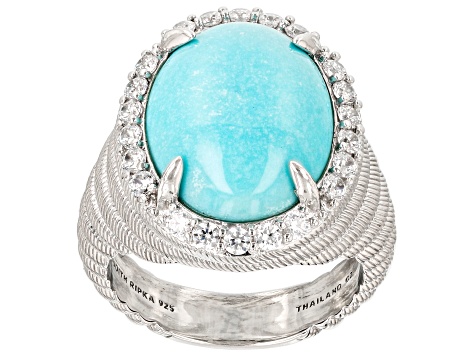 Judith Ripka Turquoise and 0.85ctw Bella Luce® Diamond Simulant Rhodium Over Sterling Silver Ring
