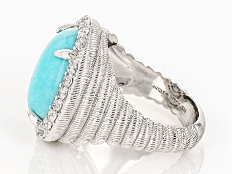 Judith Ripka Turquoise and 0.85ctw Bella Luce® Diamond Simulant Rhodium Over Sterling Silver Ring