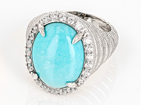 Judith Ripka Turquoise and 0.85ctw Bella Luce® Diamond Simulant Rhodium Over Sterling Silver Ring