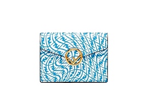 Fendi F is Fendi Cyber Blue Leather Vertigo Print Small Trifold Wallet