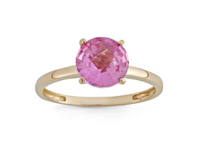 Round Lab Created Pink Sapphire 10K Yellow Gold Ring 2.20ctw