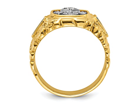 10K Two-tone Yellow and White Gold Nugget Textured Diamond Blue Lodge Masonic Ring 0.1ctw