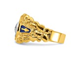 10K Two-tone Yellow and White Gold Nugget Textured Diamond Blue Lodge Masonic Ring 0.1ctw