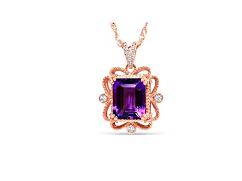 Picture of Octagonal Amethyst and Cubic Zirconia 18K Rose Gold Over Sterling Silver Pendant with chain, 4.33ctw
