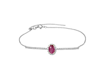 Picture of Rhodium Over Sterling Silver Ruby and White Topaz Bolo Bracelet