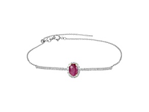 Rhodium Over Sterling Silver Ruby and White Topaz Bolo Bracelet