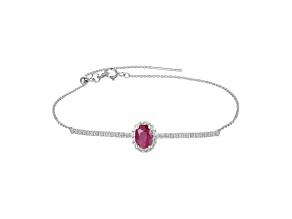 Red Ruby Rhodium Over Sterling Silver 
and White Topaz Statement Bracelet