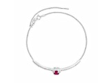Rhodium Over Sterling Silver Ruby and White Topaz Bolo Bracelet