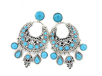 Picture of Silver Treasures by Samuel B. Sleeping Beauty Turquoise Sterling Silver Chandelier Earrings