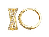 White Diamond 10K Yellow Gold Crossover Huggie Hoop Earrings 0.20ctw