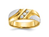 10K Two-tone Yellow and White Gold Men's Polished and Satin Grooved 3-Stone A Diamond Ring 0.15ctw