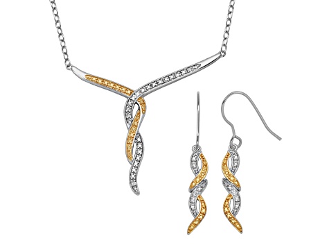 Yellow Diamond Accent 14K Gold over Bronze Intertwine Earrings and Necklace Set