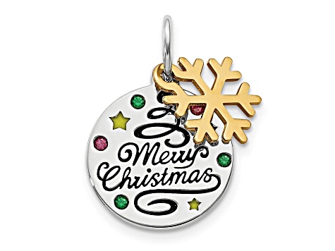 14K Yellow Gold Over Sterling Silver Enamel CZ Christmas Pendant