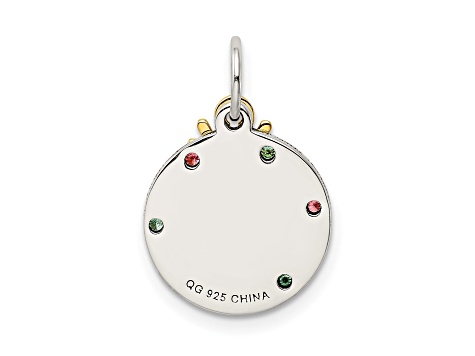 14K Yellow Gold Over Sterling Silver Enamel CZ Christmas Pendant